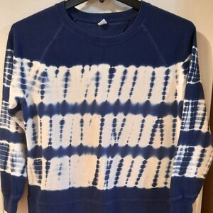 Navy Blue and White Tie Dye Sweatshirt. Medium.